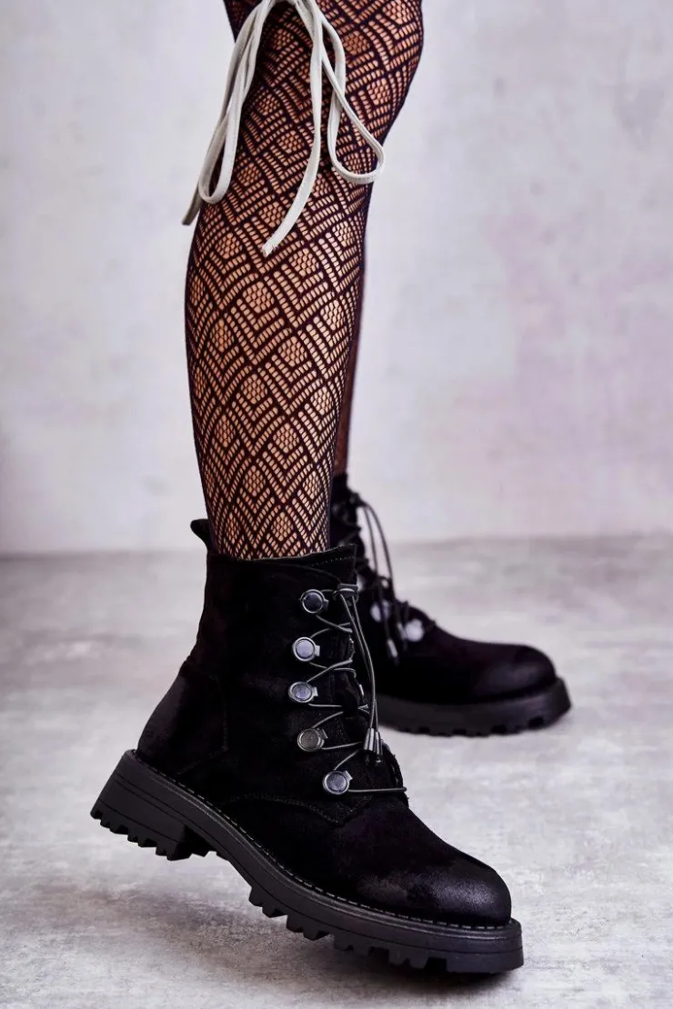 Clearance Boto Damskie Zamszowe Ocieplane Botki Ze Ściągaczem Czarne Helia