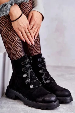 Clearance Boto Damskie Zamszowe Ocieplane Botki Ze Ściągaczem Czarne Helia