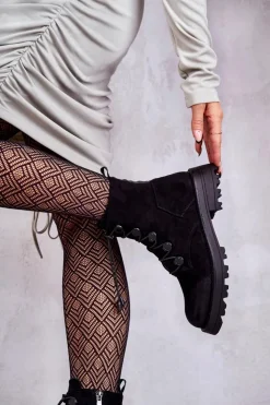 Clearance Boto Damskie Zamszowe Ocieplane Botki Ze Ściągaczem Czarne Helia