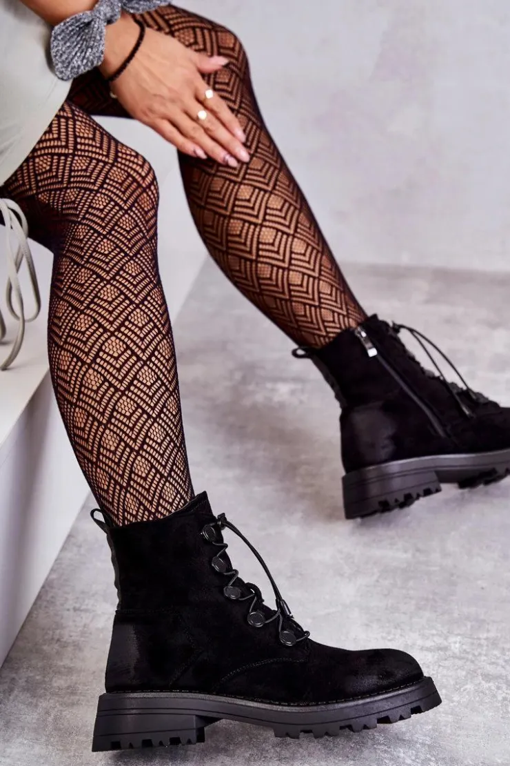 Clearance Boto Damskie Zamszowe Ocieplane Botki Ze Ściągaczem Czarne Helia