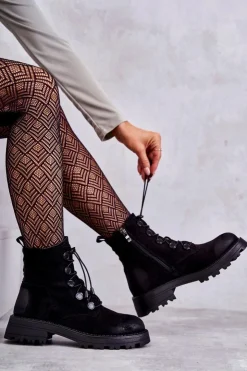 Clearance Boto Damskie Zamszowe Ocieplane Botki Ze Ściągaczem Czarne Helia