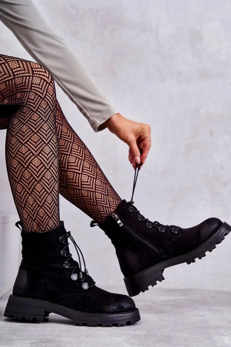 Clearance Boto Damskie Zamszowe Ocieplane Botki Ze Ściągaczem Czarne Helia