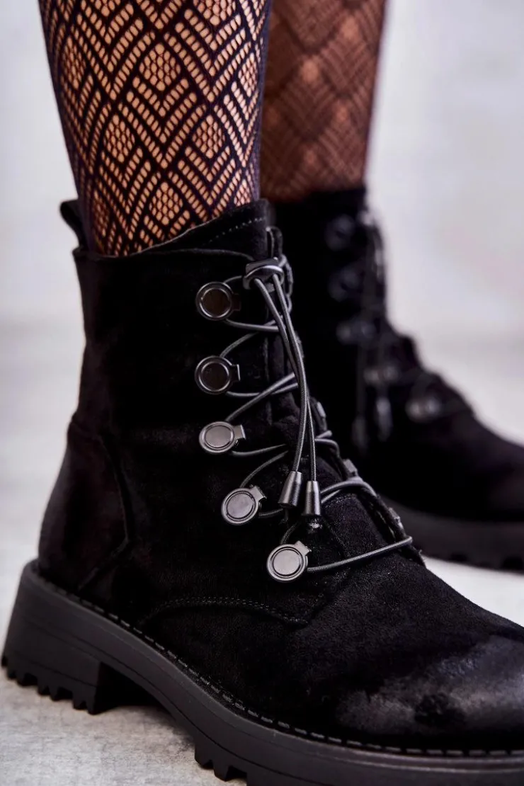 Clearance Boto Damskie Zamszowe Ocieplane Botki Ze Ściągaczem Czarne Helia