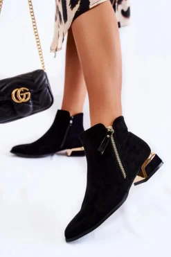 Boto Czarne Botki|Botki Zimowe Damskie*Damskie Zamszowe Ocieplane Botki Czarne Laufey