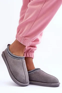 Damskie Boto Damskie Zamszowe Papcie Z Futerkiem Szare Polinna