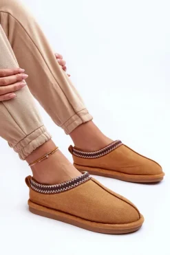 Boto Kapcie Klasyczne*Damskie Zamszowe Papcie Z Futerkiem Brązowe Polinna Brązowy