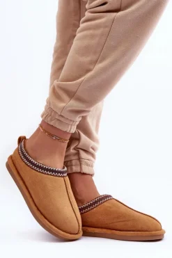 Boto Kapcie Klasyczne*Damskie Zamszowe Papcie Z Futerkiem Brązowe Polinna Brązowy