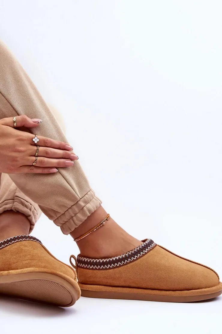 Boto Kapcie Klasyczne*Damskie Zamszowe Papcie Z Futerkiem Brązowe Polinna Brązowy