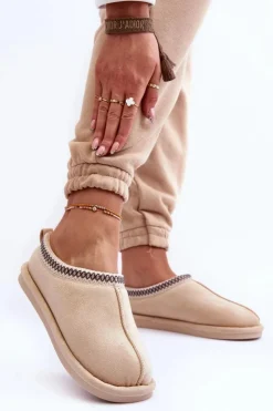 Boto Kapcie Klasyczne*Damskie Zamszowe Papcie Z Futerkiem Jasnobeżowe Polinna