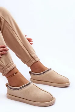 Boto Kapcie Klasyczne*Damskie Zamszowe Papcie Z Futerkiem Jasnobeżowe Polinna