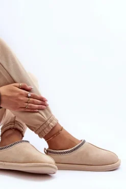 Boto Kapcie Klasyczne*Damskie Zamszowe Papcie Z Futerkiem Jasnobeżowe Polinna