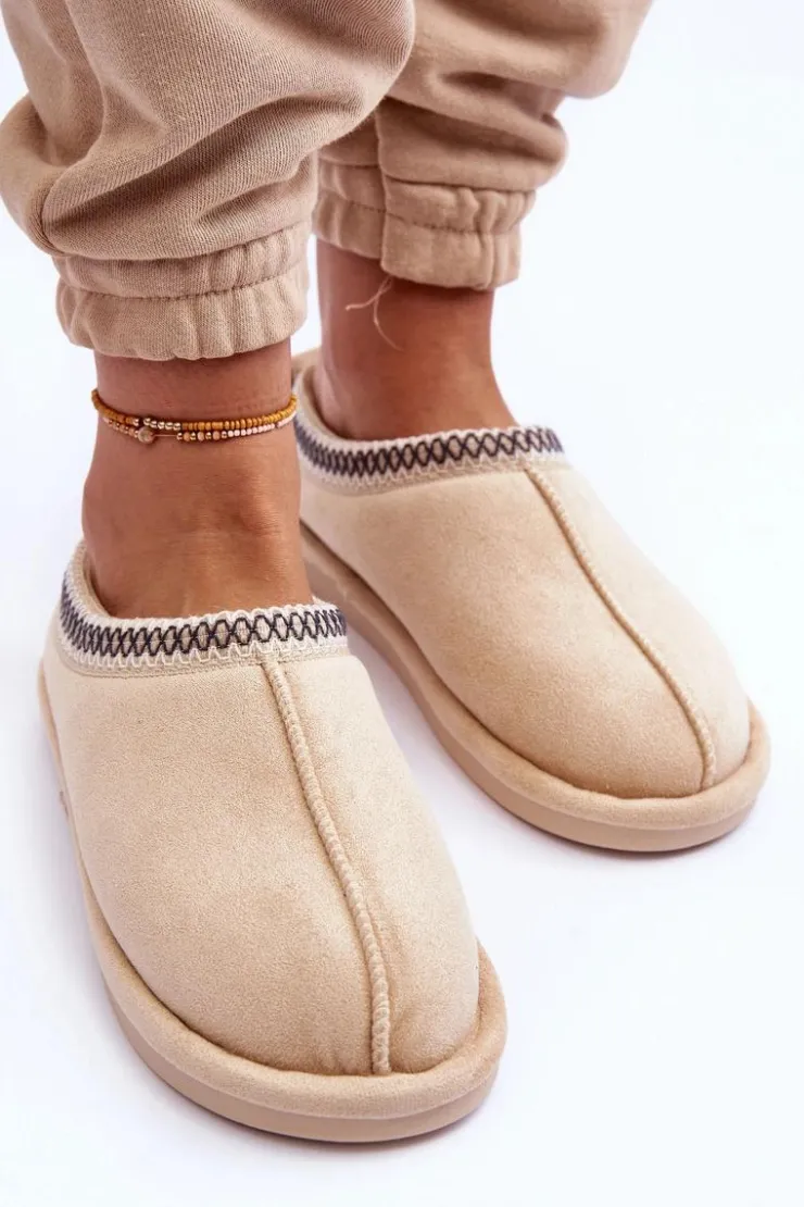 Boto Kapcie Klasyczne*Damskie Zamszowe Papcie Z Futerkiem Jasnobeżowe Polinna