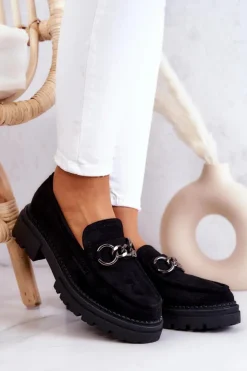 Boto Mokasyny Damskie Zamszowe*Damskie Zamszowe Półbuty Loafery La.Fi Czarne Willows