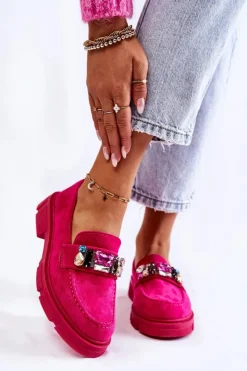 Damskie Boto Damskie Zamszowe Półbuty Loafery Z Ozdobą Fuksja Karlott
