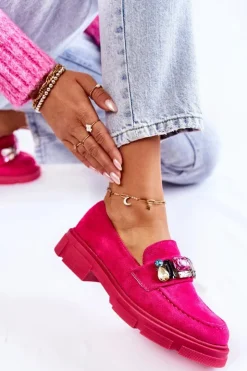 Damskie Boto Damskie Zamszowe Półbuty Loafery Z Ozdobą Fuksja Karlott