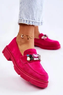 Damskie Boto Damskie Zamszowe Półbuty Loafery Z Ozdobą Fuksja Karlott