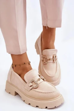 Damskie Boto Damskie Zamszowe Półbuty Na Platformie Z Ozdobą Beżowe Deira