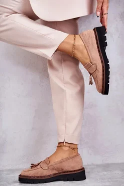 Buty damskie Vinceza Mokasyny Damskie Zamszowe*Damskie Zamszowe Półbuty Na Platformie Beżowe Unni