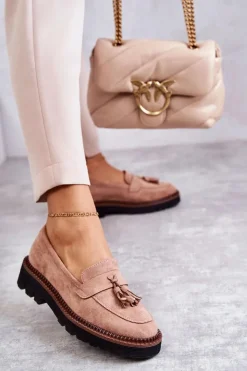 Buty damskie Vinceza Mokasyny Damskie Zamszowe*Damskie Zamszowe Półbuty Na Platformie Beżowe Unni