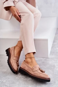 Buty damskie Vinceza Mokasyny Damskie Zamszowe*Damskie Zamszowe Półbuty Na Platformie Beżowe Unni