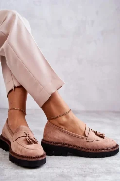 Buty damskie Vinceza Mokasyny Damskie Zamszowe*Damskie Zamszowe Półbuty Na Platformie Beżowe Unni