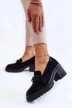 Buty damskie Vinceza Mokasyny Damskie Zamszowe*Damskie Zamszowe Półbuty Na Obcasie Czarne Sanya