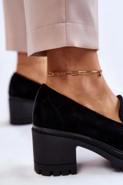 Buty damskie Vinceza Mokasyny Damskie Zamszowe*Damskie Zamszowe Półbuty Na Obcasie Czarne Sanya