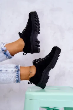 Damskie Damskie buty S.Barski Damskie Zamszowe Półbuty Wiązane Czarne Mayson