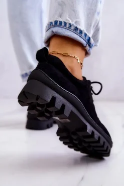 Damskie Damskie buty S.Barski Damskie Zamszowe Półbuty Wiązane Czarne Mayson