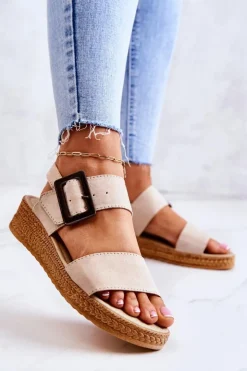 Clearance Big Star Shoes Damskie Zamszowe Sandały Big Star JJ276032 Beżowe