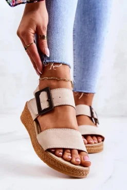 Clearance Big Star Shoes Damskie Zamszowe Sandały Big Star JJ276032 Beżowe