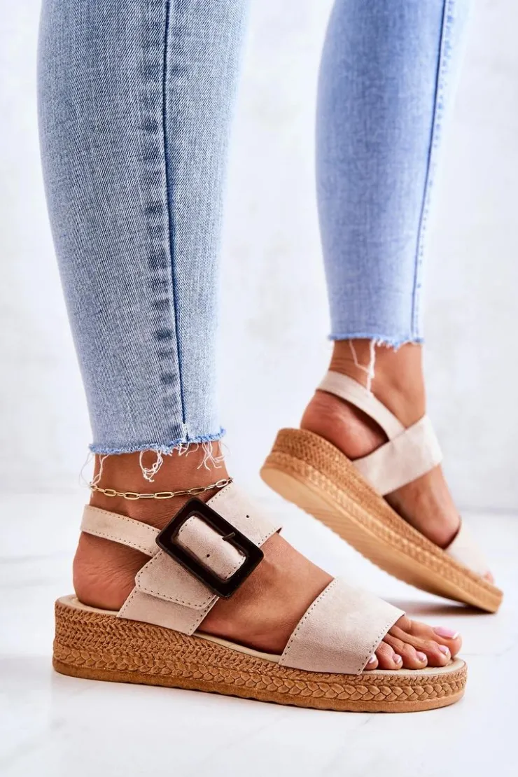 Clearance Big Star Shoes Damskie Zamszowe Sandały Big Star JJ276032 Beżowe