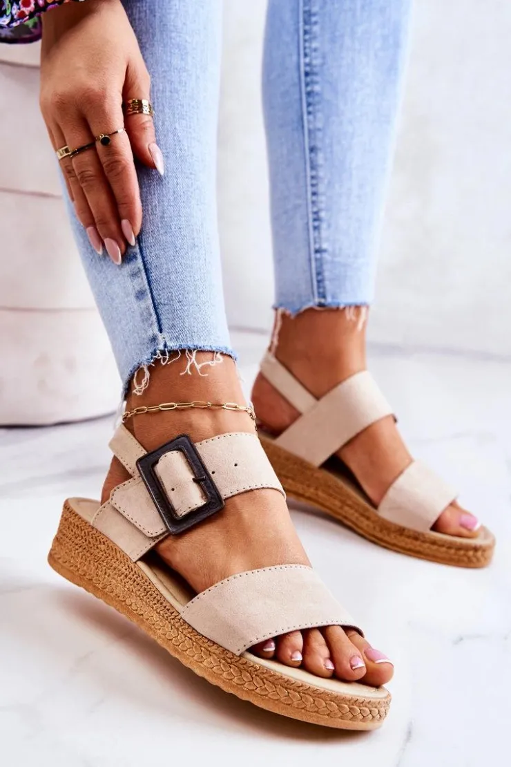 Clearance Big Star Shoes Damskie Zamszowe Sandały Big Star JJ276032 Beżowe