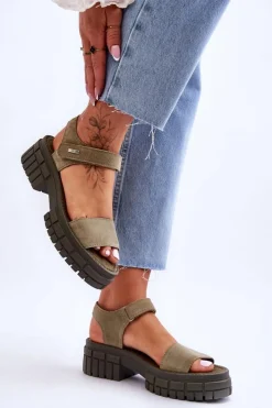 Sale Big Star Shoes Damskie Zamszowe Sandały Big Star LL276033 Zielone