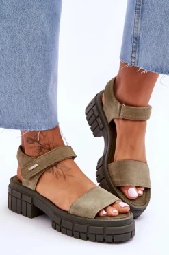 Sale Big Star Shoes Damskie Zamszowe Sandały Big Star LL276033 Zielone