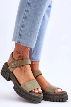 Sale Big Star Shoes Damskie Zamszowe Sandały Big Star LL276033 Zielone