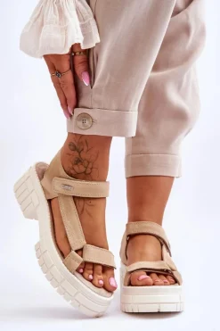 Online Big Star Shoes Damskie Zamszowe Sandały Big Star LL276036 Beżowe