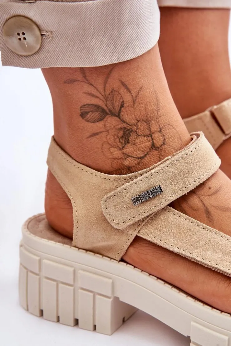 Online Big Star Shoes Damskie Zamszowe Sandały Big Star LL276036 Beżowe