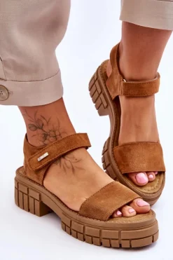 Big Star Shoes Sandały Big Star|Sandały Płaskie*Damskie Zamszowe Sandały Big Star LL276032 Camel