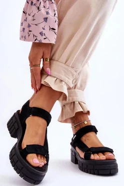 Damskie Big Star Shoes Damskie Zamszowe Sandały Big Star LL276035 Czarne