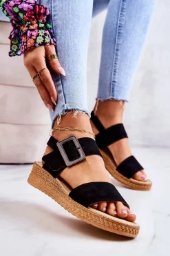 Big Star Shoes Sandały Big Star|Sandały Na Koturnie*Damskie Zamszowe Sandały Big Star JJ276031 Czarne