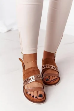 Evento Sandały Płaskie*Damskie Zamszowe Sandały Camel Asturia