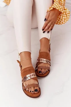 Evento Sandały Płaskie*Damskie Zamszowe Sandały Camel Asturia