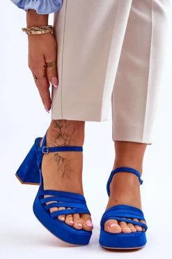 Boto Sandały Na Obcasie*Damskie Zamszowe Sandały Na Obcasie I Platformie e Verda Niebieski