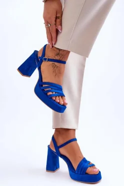 Boto Sandały Na Obcasie*Damskie Zamszowe Sandały Na Obcasie I Platformie e Verda Niebieski