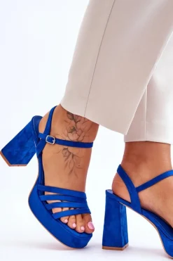 Boto Sandały Na Obcasie*Damskie Zamszowe Sandały Na Obcasie I Platformie e Verda Niebieski