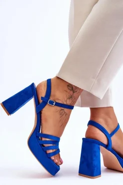 Boto Sandały Na Obcasie*Damskie Zamszowe Sandały Na Obcasie I Platformie e Verda Niebieski