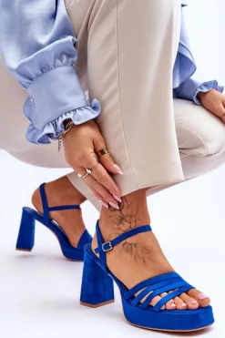 Boto Sandały Na Obcasie*Damskie Zamszowe Sandały Na Obcasie I Platformie e Verda Niebieski