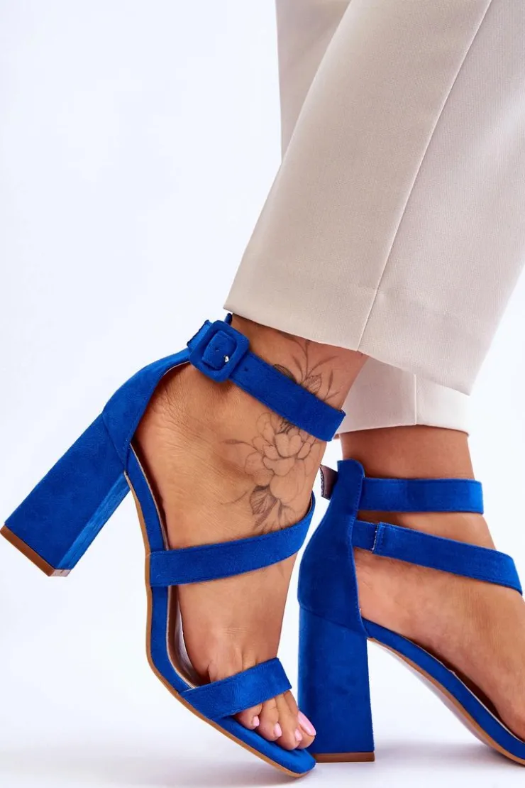 Boto Sandały Na Obcasie*Damskie Zamszowe Sandały Na Obcasie Niebieskie Lanes