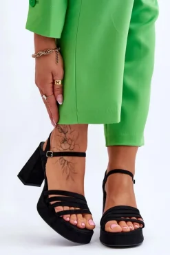 Damskie Boto Damskie Zamszowe Sandały Na Obcasie I Platformie Czarne Verda